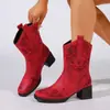 Comercio Exterior Transfronterizo 2026 Europeas y Americanas Puntiagudas Tacón Grueso Tacón Medio Bordadas de Ponerse Caña Alta Botas de Mezclilla Botas para Mujer 36-43 Tallas Grandes