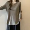 Camiseta de Manga Larga para Mujer Talla Grande, Nuevo Estilo Otoño/Invierno, Corte Holgado, Adelgazante, Favorecedor, Moderna Camiseta Base de Canalé para Mujer