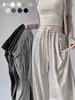 Pantalones de Punto Glutinoso Grises Mejorados para Mujer, Temporada de Primavera, Ultrasuaves, de Cintura Alta, Caídos, Pierna Recta, de Pierna Ancha Ajustados, de Pierna Ancha de Cintura Alta