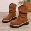 Botas Vaqueras Bordadas Retro de Gran Tamaño con Corte en V para Mujer 2025, Botas de Montar Marrones de Tacón Cuadrado hasta la Mitad de la Pantorrilla para Otoño e Invierno