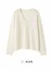 Suéter de punto rosa con cuello en V para mujer, estilo perezoso holgado de otoño, suéter de punto suave y pegajoso, top de ropa nueva de otoño para mujer