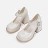Saltos Altos Femininos Salto Grosso Mibai Sapatos Mary Jane Plataforma de Fundo Grosso Bico Redondo Japonês JK Lori Sapatos Pequenos de Couro