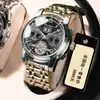 Bodaq Nuevo Reloj Mecánico Totalmente Automático Impermeable Multifuncional para Hombre Esqueleto Luminoso Correa de Acero Inoxidable Calendario