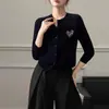 Hong Kong e American Apparel/2026 Jaqueta Cardigã Cinza de Alta Qualidade 100% Lã Suéter de Tricô Feminino Cor Sólida Estilo Elegante