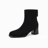 Botines delgados de moda estilo europeo de 5.5 cm, nuevo modelo otoño e invierno 2026, punta redonda, tacón grueso, cierre trasero, botines cortos de tacón alto