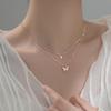 Collar de diamantes de doble capa con diseño de mariposa de plata, cadena de clavícula sencilla japonesa para niña dulce