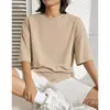 [Camiseta de Algodón Talla Europea] Camiseta Clásica de Color Puro con Cuello Redondo - Top Suave y Transpirable de Manga Corta, Ligero y de Corte Regular