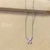Colar borboleta de diamante da Paraíba, gargantilha versátil de nicho, luxo leve, elegante, de alta qualidade, moderno, corrente única para clavícula