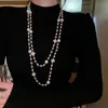 Colar Redondo com Pérolas Geométricas Francesas, Colar Elegante e Simples Estilo Palácio, Corrente de Suéter Levemente Luxuosa e de Alta Qualidade para Mulheres