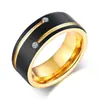 2024 Europa y Estados Unidos nuevo anillo de tungsteno para hombre, sensación de alta gama, ranurado de alta gama, negro Lasha con incrustaciones de circonita, venta al por mayor
