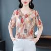 Verano 2025 nuevo casual suelto manga corta top estampado mujer mediana edad madre jersey camisa de gasa marea