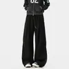 Pantalones deportivos negros para hombre cl deportivos pantalones limpios marca de moda americana otoño deconstruidos largos holgados empalme ajuste caída casual