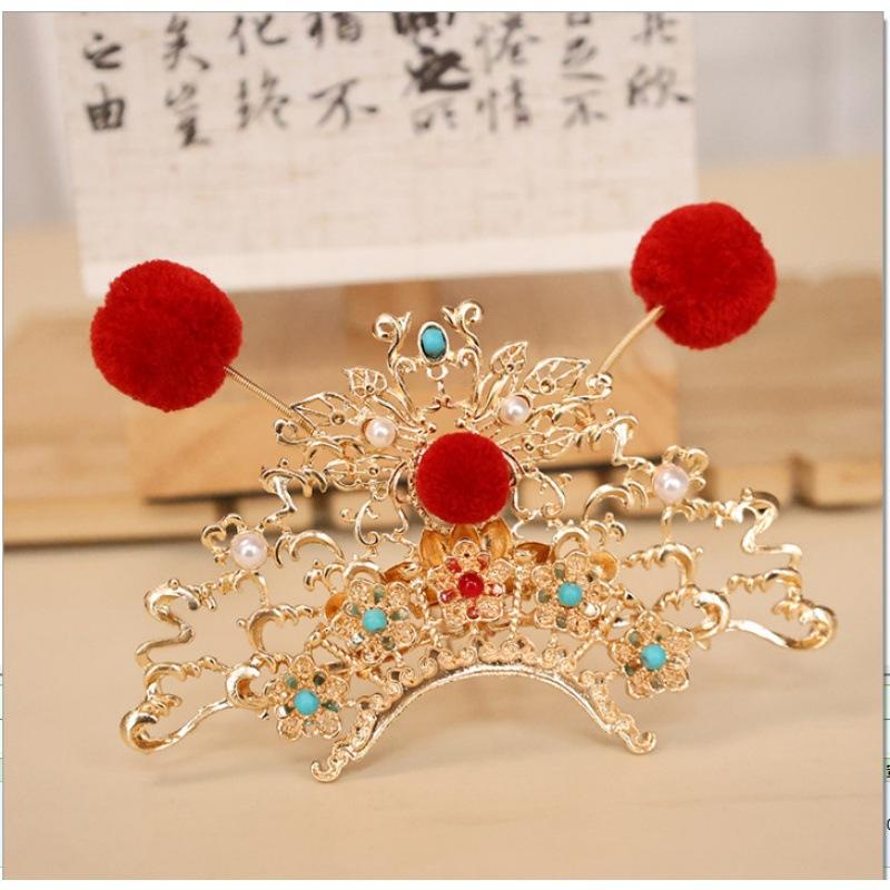 KY汉服配饰后压发冠对夹唐风明制马面裙古装长流苏头饰发钗发簪