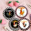 Posavasos de Gallo Peculiar Transfronterizos, Posavasos de Madera Antideslizantes y Aislantes del Calor con Diseño a Cuadros Rosas y Negros, Posavasos que Calientan el Corazón