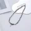 Collar Transfronterizo Nuevo de Acero de Titanio con Gema Negra Multicapa con un Toque de Alta Gama, Accesorio Pequeño de Estrella, Joyería de Collar Hip-Hop para Hombre