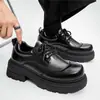 Sapatos Derby masculinos britânicos vintage, estilo old money, sapatos com sola grossa para aumentar a altura, sapatos de couro pretos puros com cadarço, bico largo, sapatos Mickey