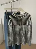 Camiseta informal con capucha a rayas para mujer, nuevo estilo de otoño, transpirable, con cremallera, corte holgado, top versátil de manga larga, sudadera fina