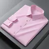 Camisa masculina de manga longa para negócios de alta qualidade, elástica, sedosa, resistente a rugas, sem bolsos, vestuário masculino transfronteiriço, camisa lisa de cor sólida de luxo leve