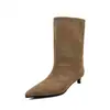 Botines de mujer hasta la pantorrilla con forro de fibra de piel de vaca, nuevo estilo otoño/invierno, diseño coreano, punta fina, tacón fino, tacón bajo, botines de moda hasta la pantorrilla
