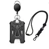 Porta-crachá retrátil oval em estoque, porta-cartão com emblema M a laser, cordão hexagonal, porta-cartão de crachá de fábrica no atacado