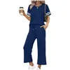2026 Novo Conjunto Casual de Verão Europeu e Americano Transfronteiriço para Mulheres com Blusa de Manga Curta e Calça de Perna Larga Roupa para Férias e Viagem