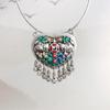 Colar de Elefante em Formato de Coração de Prata Pura 999 para Mulheres com Pingente de Moeda de Cobre com Franja Artesanato Azul Queimado Estilo Étnico Retrô Gargantilha Ornamento de Estilo Antigo