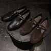 Zapatos Mary Jane en Forma de T de Cuero Genuino para Mujer, Nuevo Estilo Otoño, Zapatos Planos Redondos Completamente de Cuero, Zapatos Planos Retro para Mujer 40