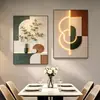 Pintura decorativa moderna minimalista para sala de jantar, arte de luxo leve, pintura de parede personalizada para sala de jantar, arte de parede aconchegante em dois painéis para fundo da mesa de jantar
