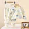 Ropa y pantalones de otoño para bebé, conjunto de algodón de cintura alta para el hogar, pijama de protección abdominal para niños y niñas.