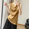 Top Camisola de Satén Estilo Francés, Elegante Verano 2025 Nuevo Diseño Ajustado, Blusa sin Mangas de Acetato para el Trabajo