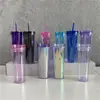 Suministro Directo de Fábrica Taza de Plástico Transparente de 16 oz Verano Nueva Taza Portátil con Popote Doble Capa Resistente a Altas Temperaturas Taza Recta Venta al por Mayor