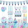 Tema Aniversário Sereia Amazon Festa Infantil Suprimentos para Feriados Banners Decorativos de Tecido de Papel Impressos com 20 Peças Louças de Mesa