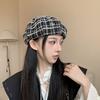 2025 Nuevo Boinas Pequeñas a Cuadros Retro que Muestran la Cara para Mujer Estilo Británico Primavera y Otoño Elegante Gorro de Pintor Tendencia