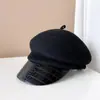 Japão CA4 couro PU ao longo da aba boné de outono e inverno infantil quente de feltro boné de jornaleiro lã australiana pressão lateral boné militar