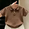 Estilo Coreano Meninos Verão 2026 Novo Cor Café Malha Manga Curta Estilo Old Money Infantil Versátil Camisa POLO Shorts Brancos