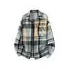 Jaqueta Camisa Xadrez Vintage Masculina Primavera e Outono Manga Longa Solta Versátil Casual para Casal Gola Reversível Camisa de Botão para Homens