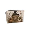 Bolsa de Maquiagem Fantasma de Halloween Linho Off-White com Zíper Bolsa de Armazenamento Bolsa de Maquiagem para Presente Personalização Suportada