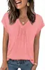 Amazon Europeia e Americana Comércio Exterior Transfronteiriço Nova Camiseta Top de Cor Sólida com Decote V Solta de Manga Curta para Mulheres em Estoque