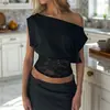 Yl25506Pfo Inverno 2026 Novo Estilo Puro Desejo Sexy Garota Quente Versátil Slim Fit Ombro a Ombro Patchwork de Renda Top para Mulheres