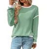 Nuevo Top Suelto de Bloques de Color con Cuello Redondo y Mangas Largas de Punto Sintético para Mujer, Transfronterizo de Amazon, Otoño/Invierno 2026, Europeo y Americano