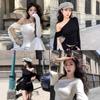 Playera de Manga Larga con Tirante Irregular para Mujer Primavera Chicas Hot Sexy Chic Nicho Blanca Ajustada con Hombros Descubiertos