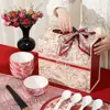 Regalo de Boda Rosa Roja Juego de Vajilla de Cerámica China Tazones y Platos Regalo para Casa Nueva Tazones y Platos Actividades Empresariales