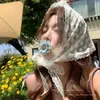 Lazo para el Cabello Dulce Bufanda Triangular Francesa Encaje Blanco Flor Retro Bufanda de Seda Pañuelo para la Cabeza Fotografía de Retrato de Mujer Celebridad de Internet