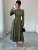 Vestido Largo de Verano 2026 Transfronterizo Europeo y Americano para Mujer, de Temperamento, entallado a la cintura, con cuello alto, de doble botonadura, ajustado
