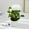 Rosa de Dos Cabezas Escandinava Pequeño Bonsái Flor Artificial Adornos de Decoración para el Hogar Planta Artificial en Maceta Accesorios para Fotografía Flores Artificiales Falsas