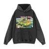 Sudadera con Estampado de Anime Japonés Marca de Moda Algodón Puro Europeo y Americano Street Oversize Lavada Desgastada para Hombre