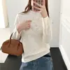 Suéter de Organza a Cuadros Fino Hilo Fino Cuello Semi-Alto para Mujer Otoño e Invierno Nuevo Suéter Jacquard Suéter de Manga Larga