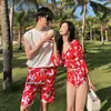 Traje de Baño Rojo para Pareja Pantalones Cortos de Playa para Hombre Moda de Vacaciones en la Costa Bikini Adelgazante de Dos Piezas Traje de Baño para Mujer Conjunto para Pareja