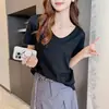 2026 Verano Blanco Versátil Camiseta de Cuello en V Moda Casual Holgada de Manga Corta Comercio Exterior Transfronterizo Europeo y Americano Al por Mayor en Stock