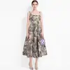 Novo Vestido Midi Jacquard Sem Mangas Cintura Alta Barra Larga Temperamento Retrô Banquete Pequeno Vestido de Noite Em Estoque Atacado